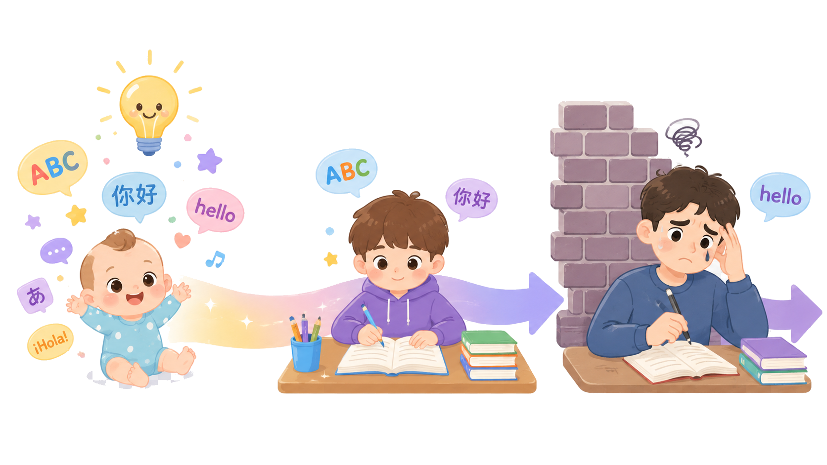 Etapas del aprendizaje de idiomas: bebé, niño y adulto